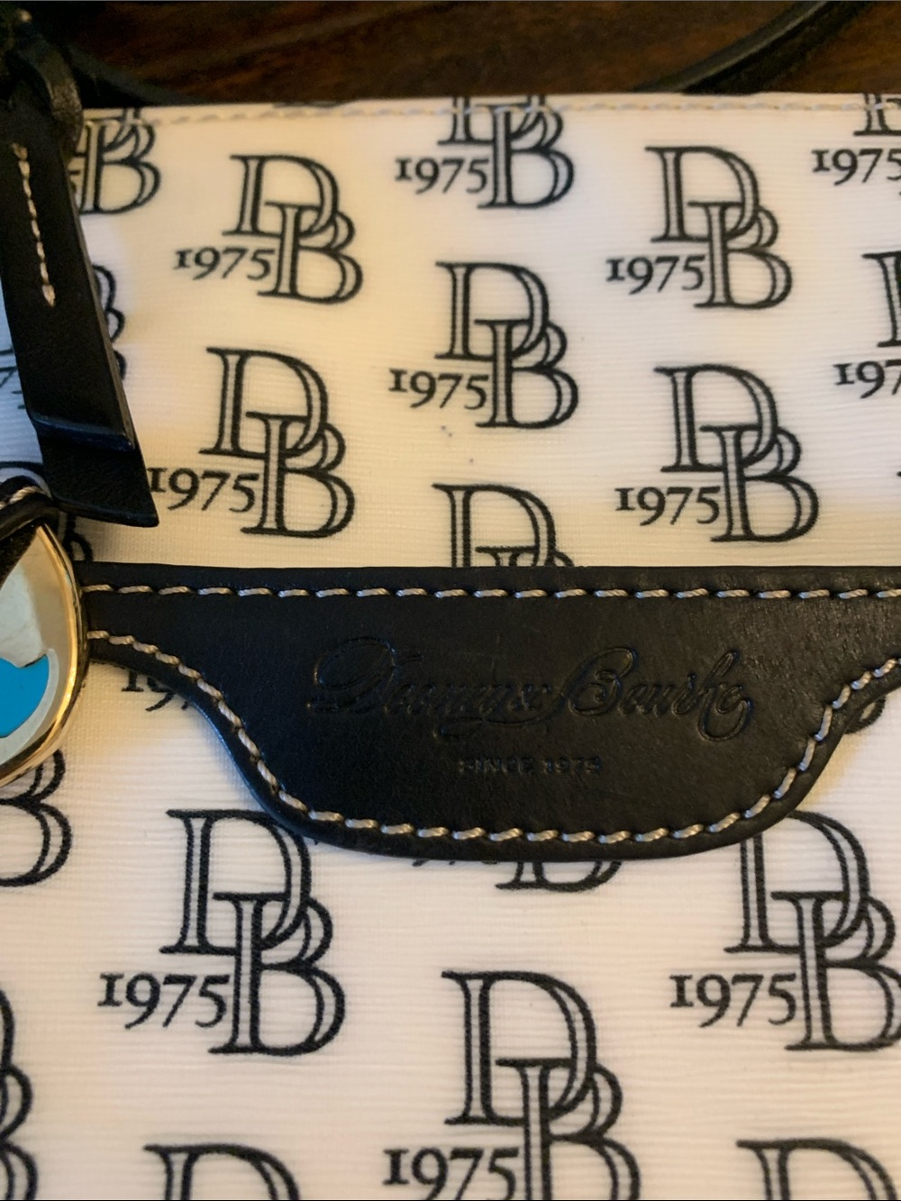Dooney & Bourke White and Black DB Monogram Crossbody with Charm - Picture 2 of 9